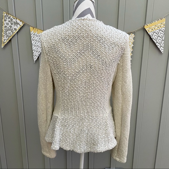 Anthropologie Cartonnier Looped Moto Jacket Looped Yarn Cream Peplum - Picture 3 of 13